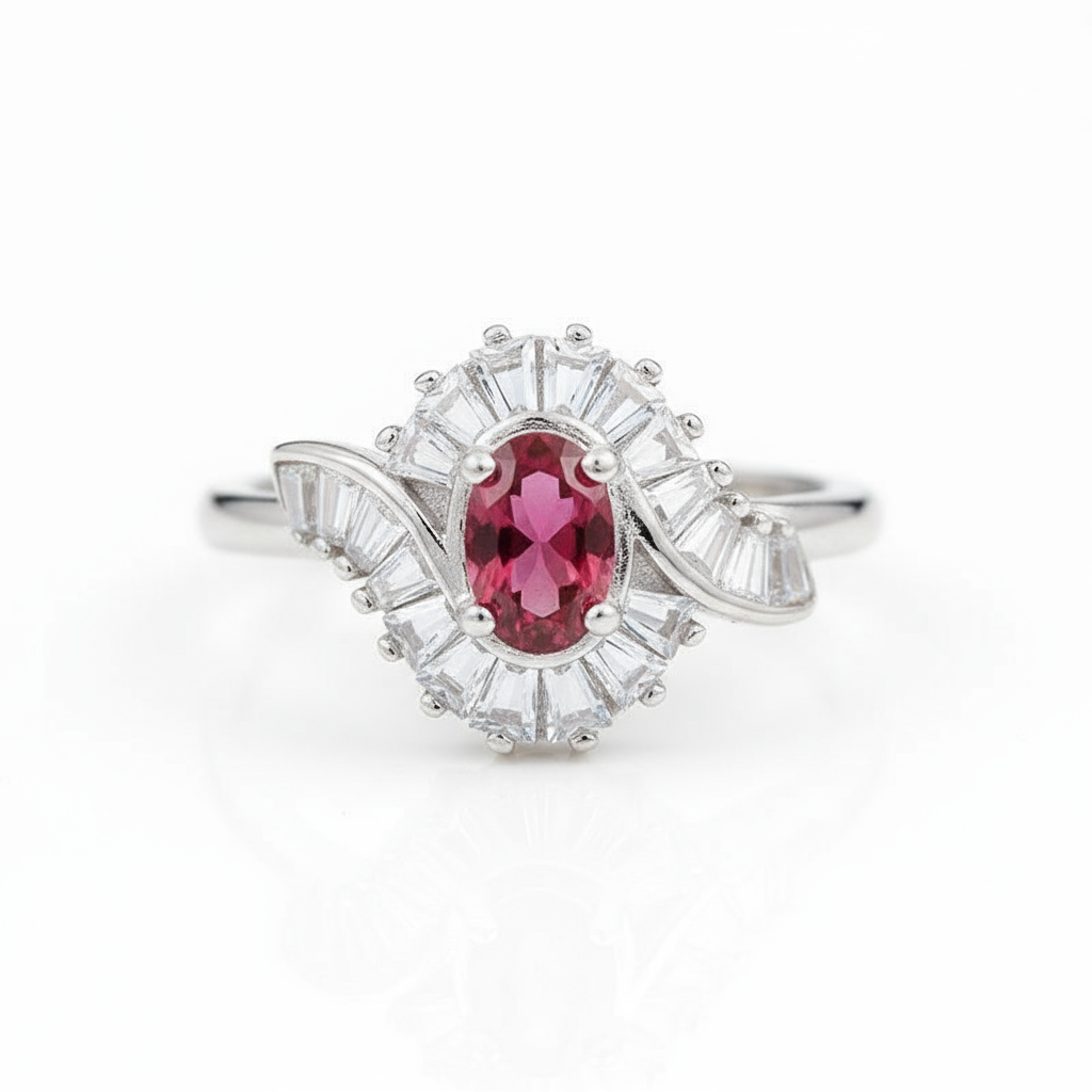 Red Stone Silver Ring