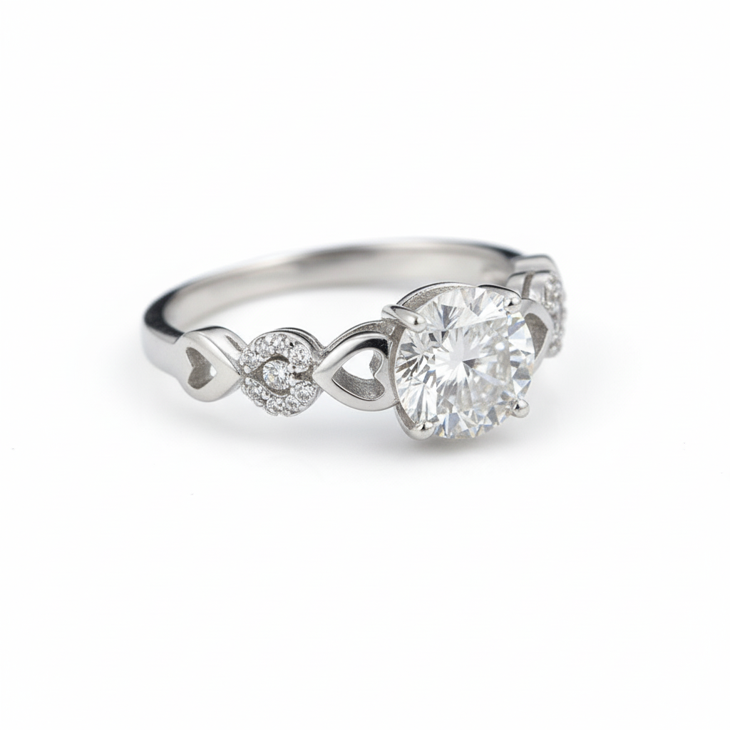 Hearts & Halo Solitaire Ring