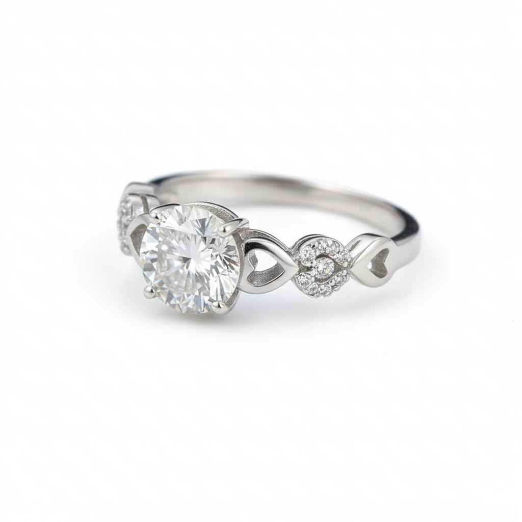 Hearts & Halo Solitaire Ring