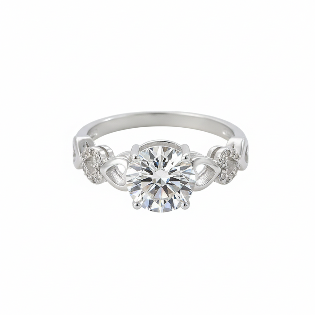 Hearts & Halo Solitaire Ring